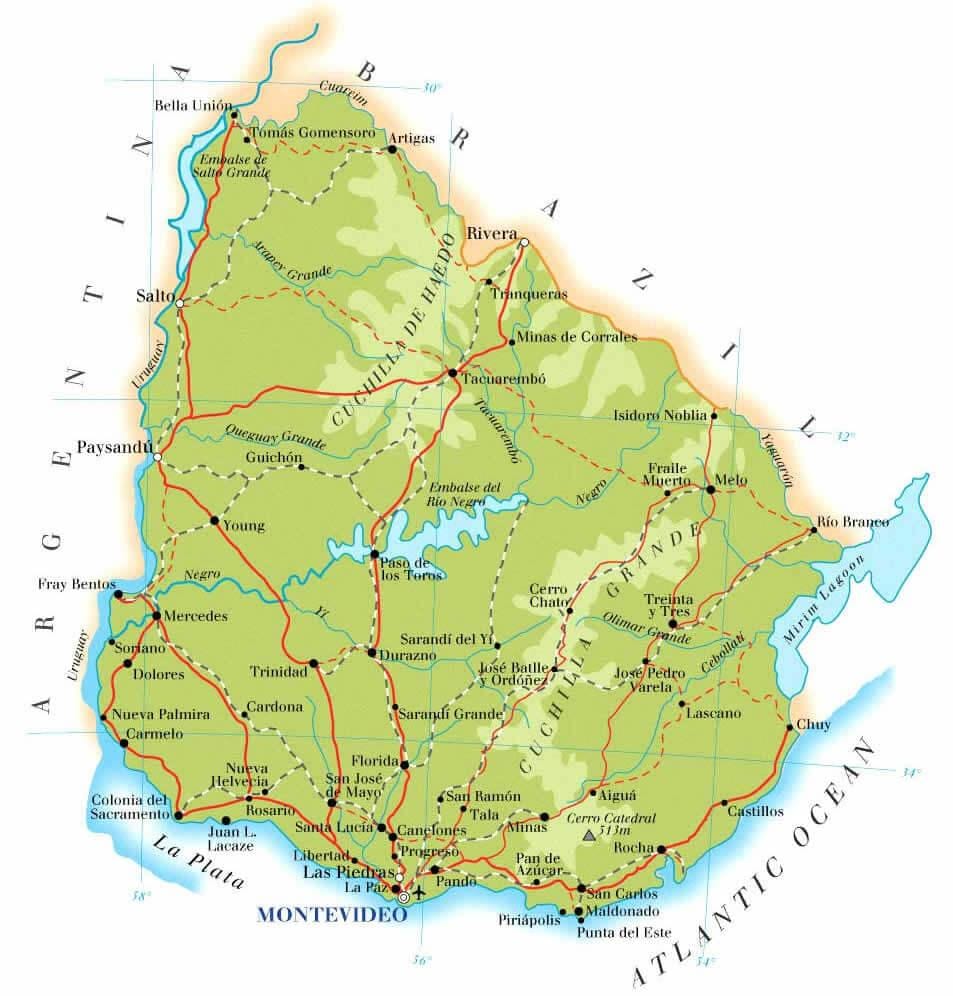 Карта Уругвајски географије